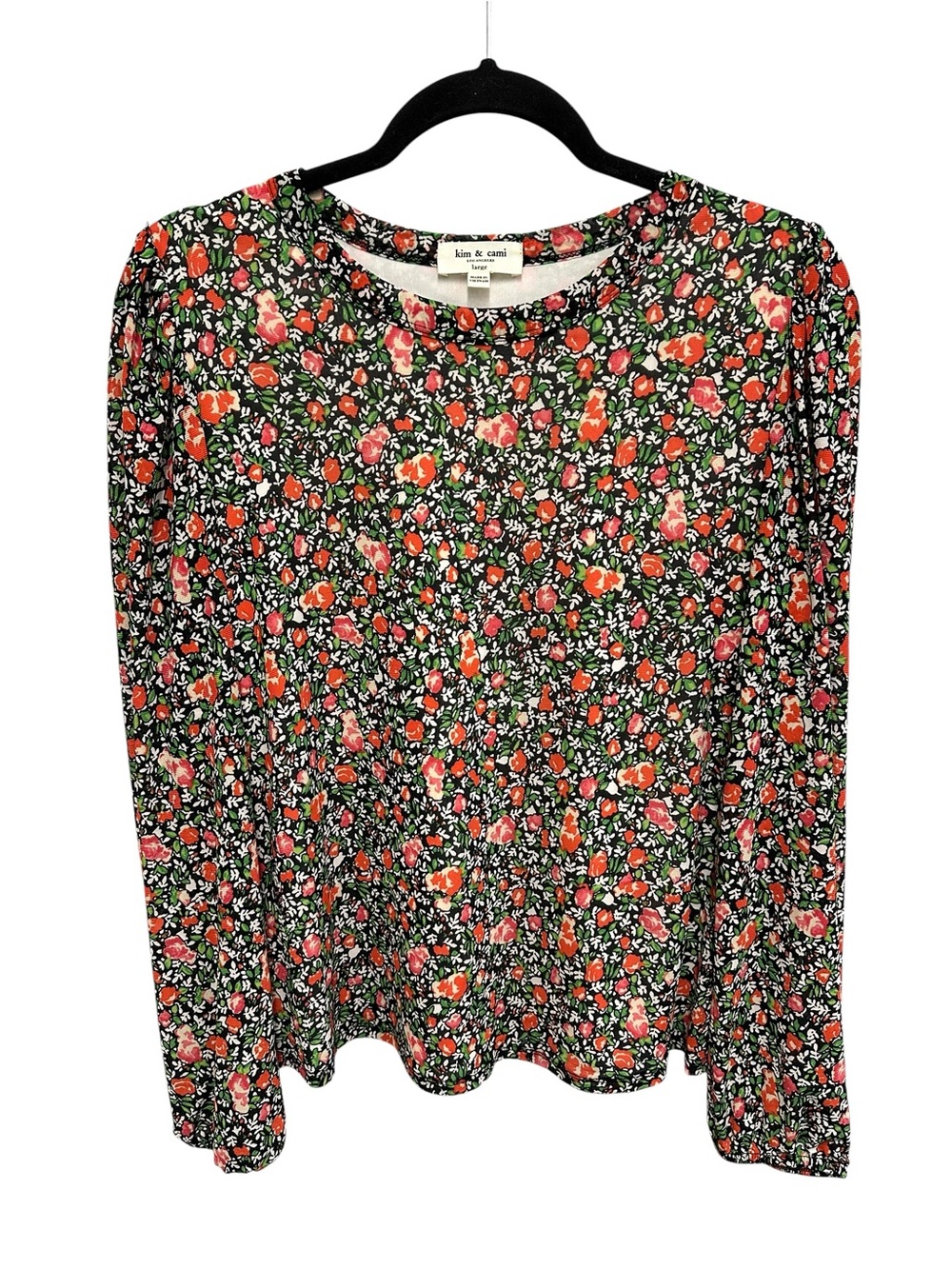 Kim & Cami ditsy floral print long sleeve blouse top Size L Cottagecore